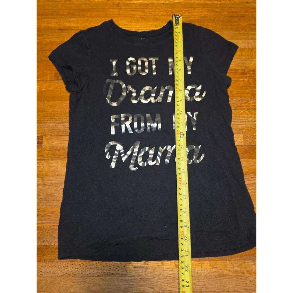 Childrens Place Girls XL 14 Black Silver Foil Drama From My Mama Graphic Shirt